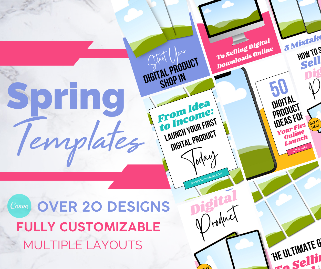 20 Spring Pinterest Pin Templates for Digital & Physical Products