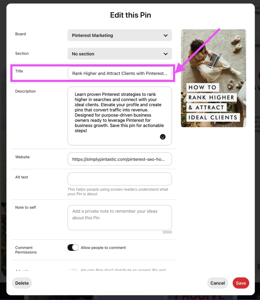 Pinterest pin title for keywords